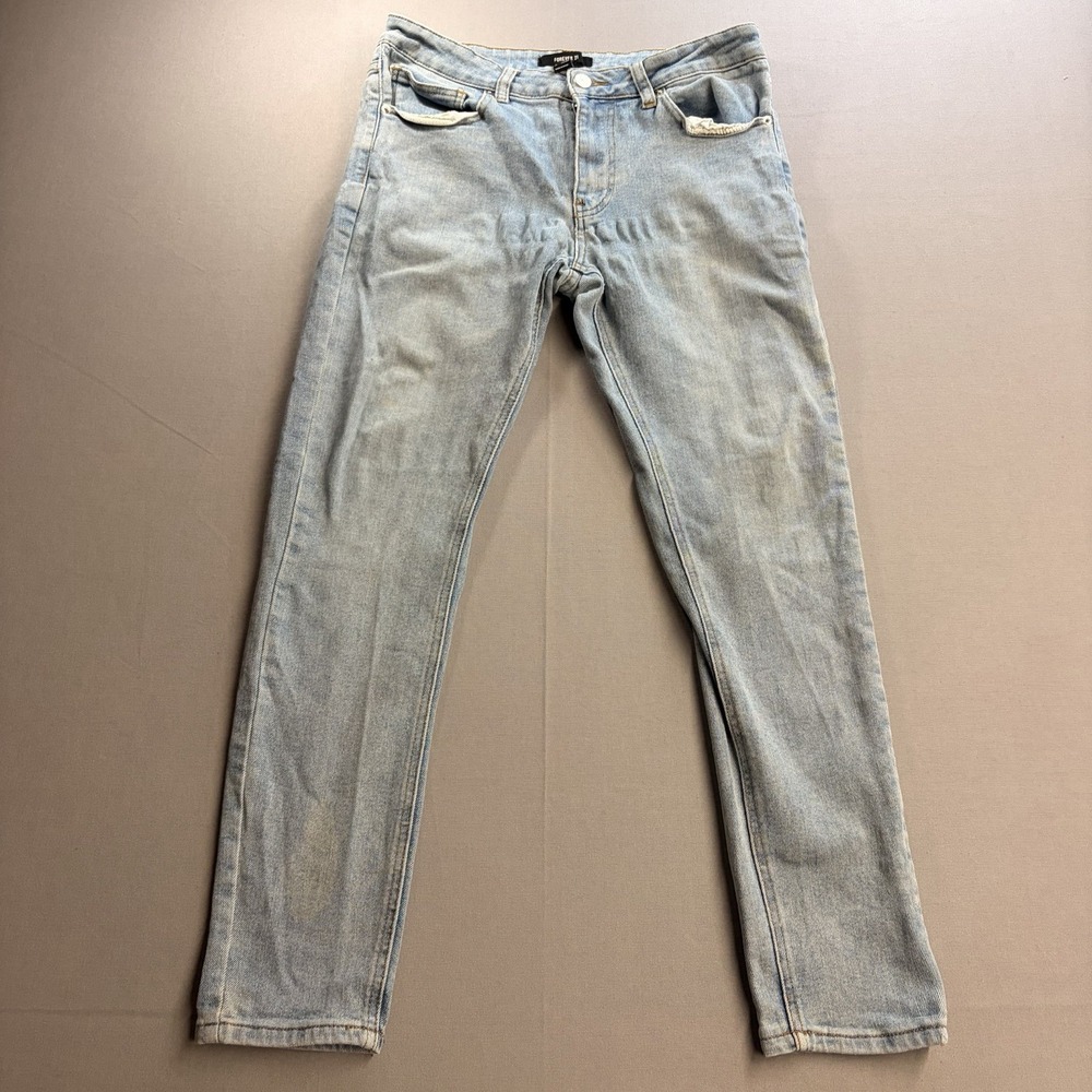 Forever 21 Men’s 32x28 Distressed Ripped Jeans Light Wash Slim Fit